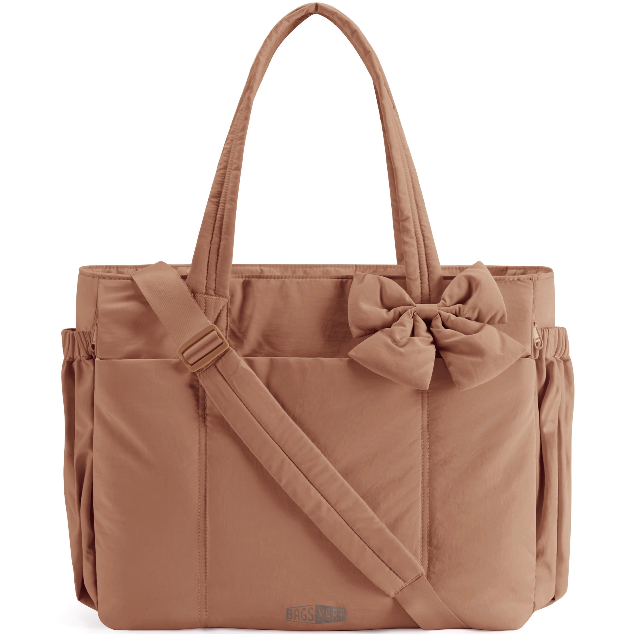 BAGSMART Tote Bag for Women, Puffer Crossbody Bag with Zipper for Women, Quilted Shoulder Bag with Compartments, Coffee Brown