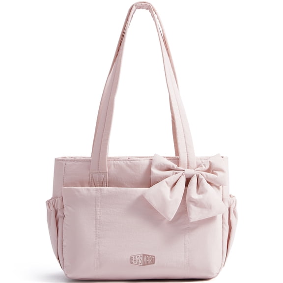 BAGSMART Crush Everyday Tote Bag for Women, Lightweight Tote Bag Casual Handbags for 13-Inch Laptop, Travel, Work, Beach, Gym, Shop, Pink