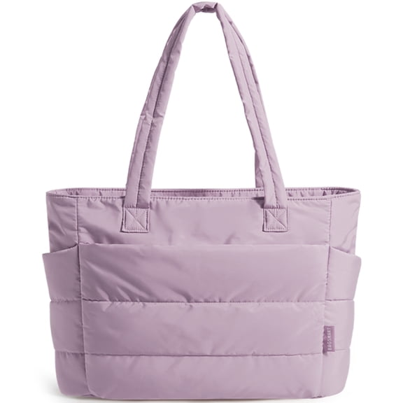 BAGSMART Tote Bag for Women, Lightweight Shoulder Bag with Compartments Puffy Handbag for Travel, Work, Beach, Gym, Shop, Purple