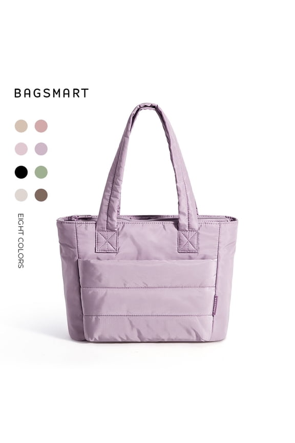 Tote Bag for Women, Lightweight Puffy Tote Bag for Travel, Work, Beach, Gym, Shop, Purple-Basic