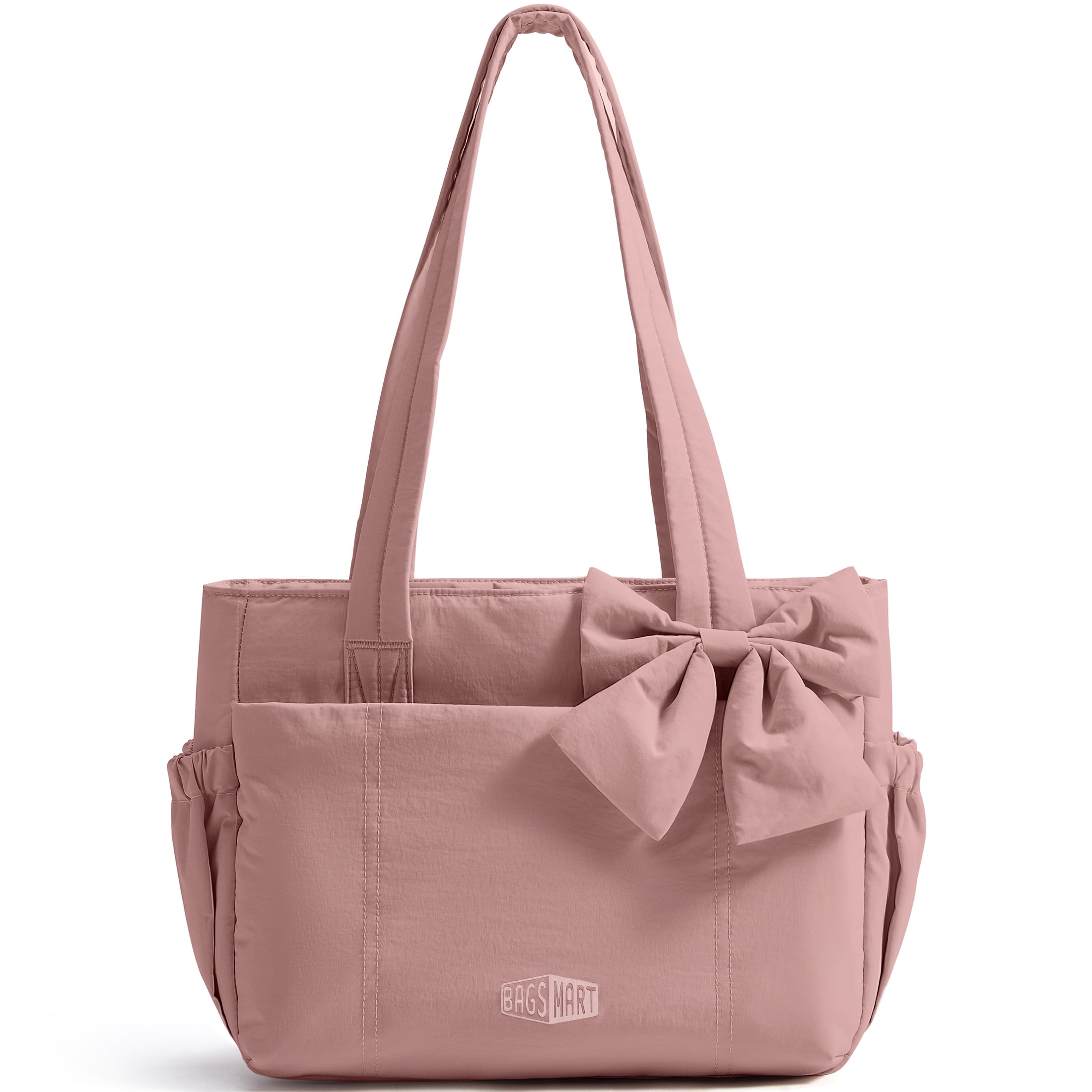 BAGSMART Crush Everyday Tote Bag for Women, Lightweight Tote Bag Casual Handbags for 14-Inch Laptop, Travel, Work, Beach, Gym, Shop, Dark Pink