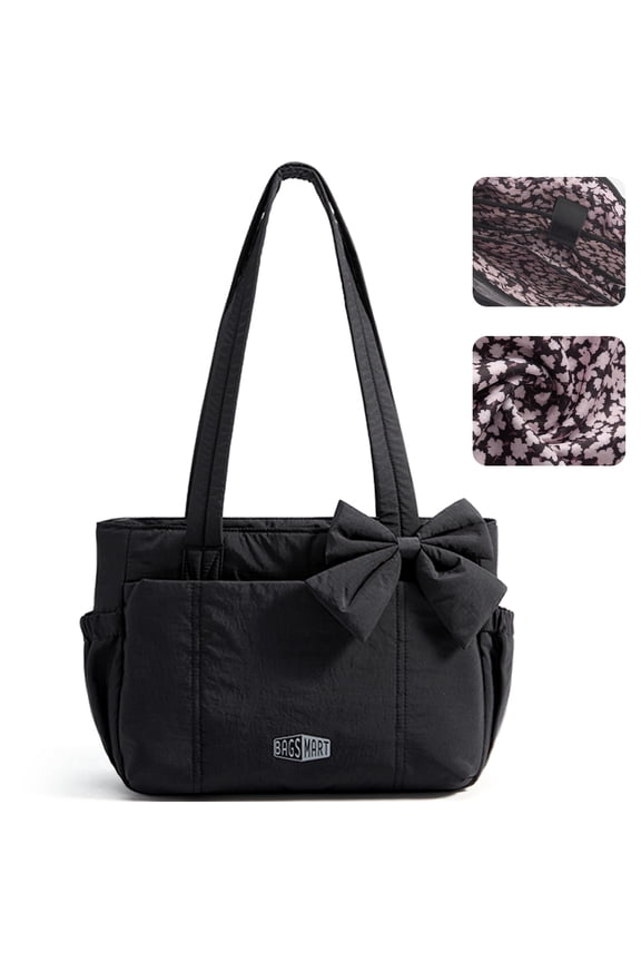 Crush Everyday Tote Bag for Women, Lightweight Tote Bag Casual Handbags for 13-Inch Laptop, Travel, Work, Beach, Gym, Shop, Black with Floral Lining