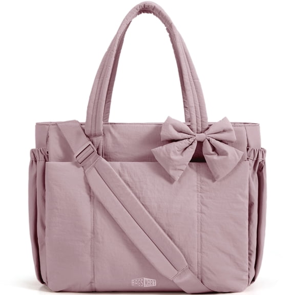 BAGSMART Tote Bag for Women, Puffer Crossbody Bag with Zipper for Women, Quilted Shoulder Bag with Compartments, Purple