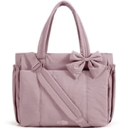 BAGSMART Tote Bag for Women, Puffer Crossbody Bag with Zipper for Women, Quilted Shoulder Bag with Compartments, Purple