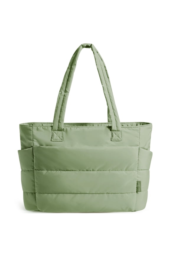 Tote Bag for Women, Lightweight Shoulder Bag with Compartments Puffy Handbag for Travel, Work, Beach, Gym, Shop, Green