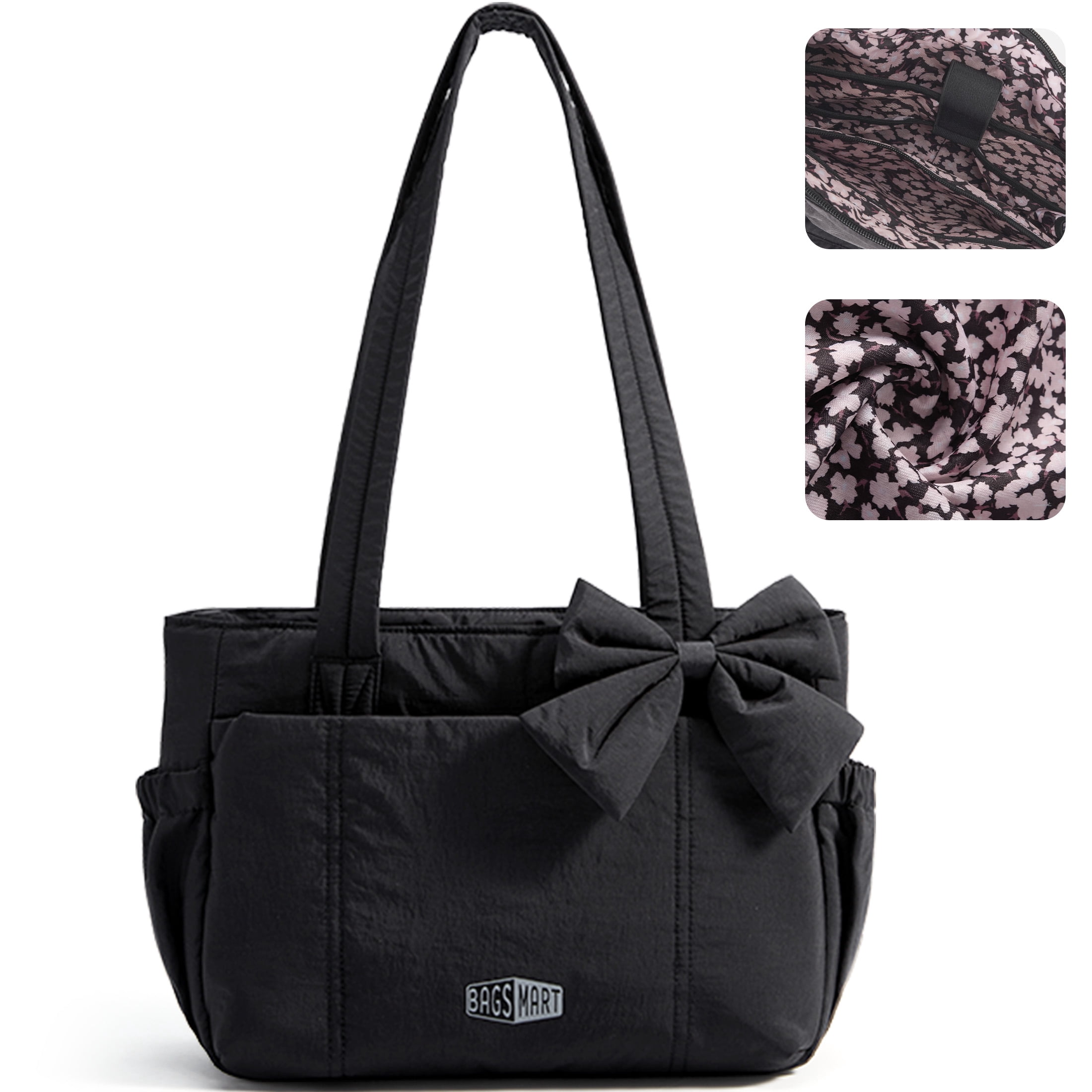 BAGSMART Lightweight Tote Bag for Women, Everyday Casual Shoulder Handbags for Travel, Work, Beach, Gym, Shop, Black