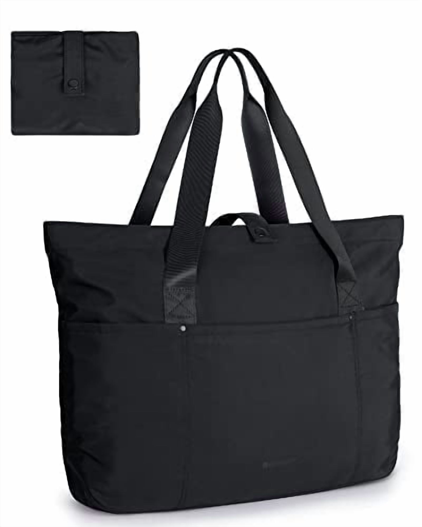 BAGSMART Tote Bag for Women, Foldable Tote Bag With Zipper Travel Large Shoulder Bag Handbag for Work, Black