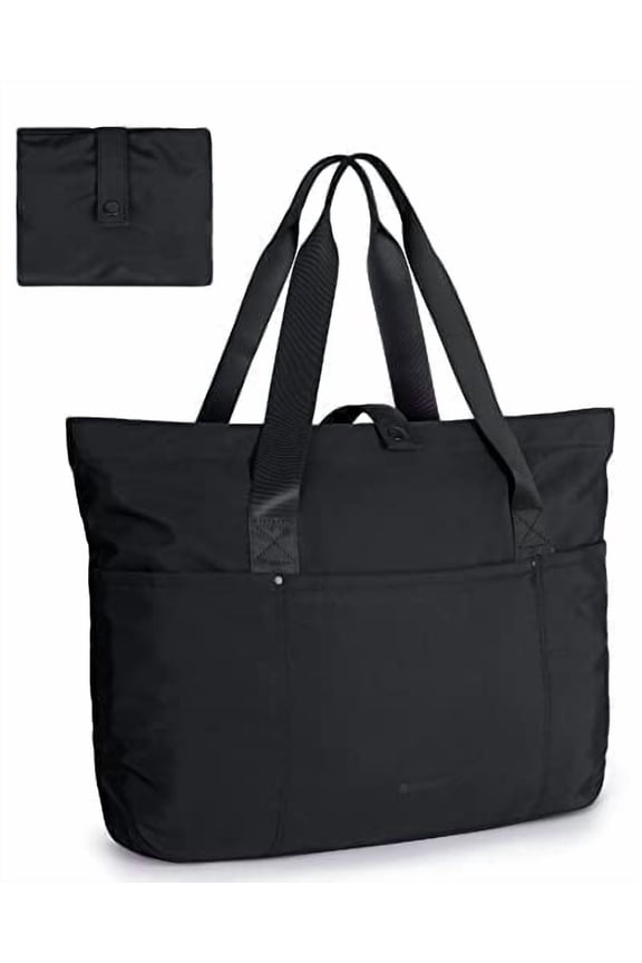 Tote Bag for Women, Foldable Tote Bag With Zipper Travel Large Shoulder Bag Handbag for Work, Black