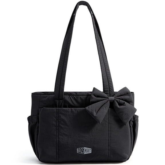 BAGSMART Crush Everyday Tote Bag for Women, Lightweight Tote Bag Casual Handbags for 13-Inch Laptop, Travel, Work, Beach, Gym, Shop, Black