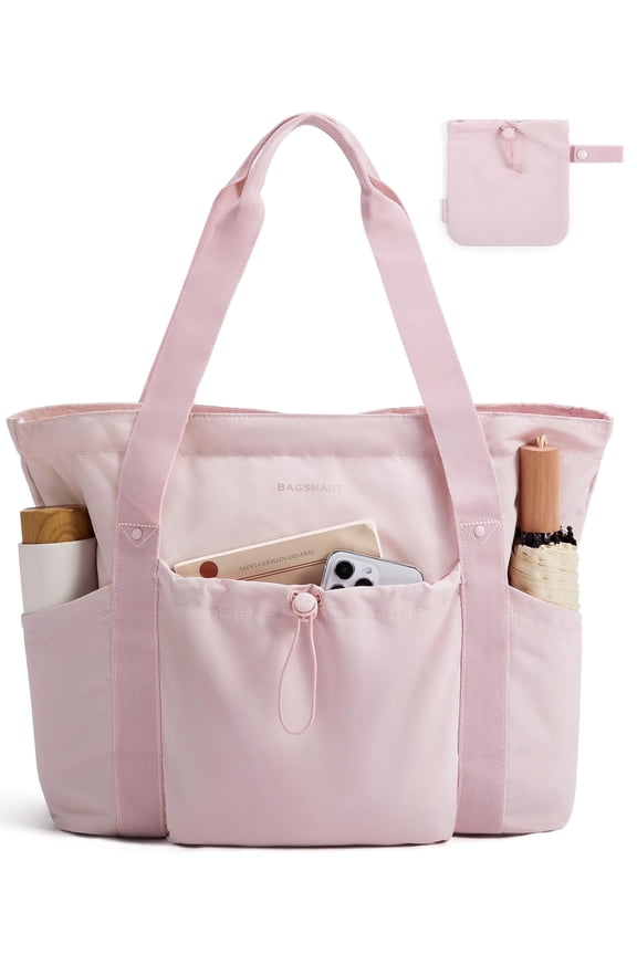 Tote Bag for Women, Tote Shoulder Bag with Laptop Compartment and Zipper Handbag for Travel, Work, Pink