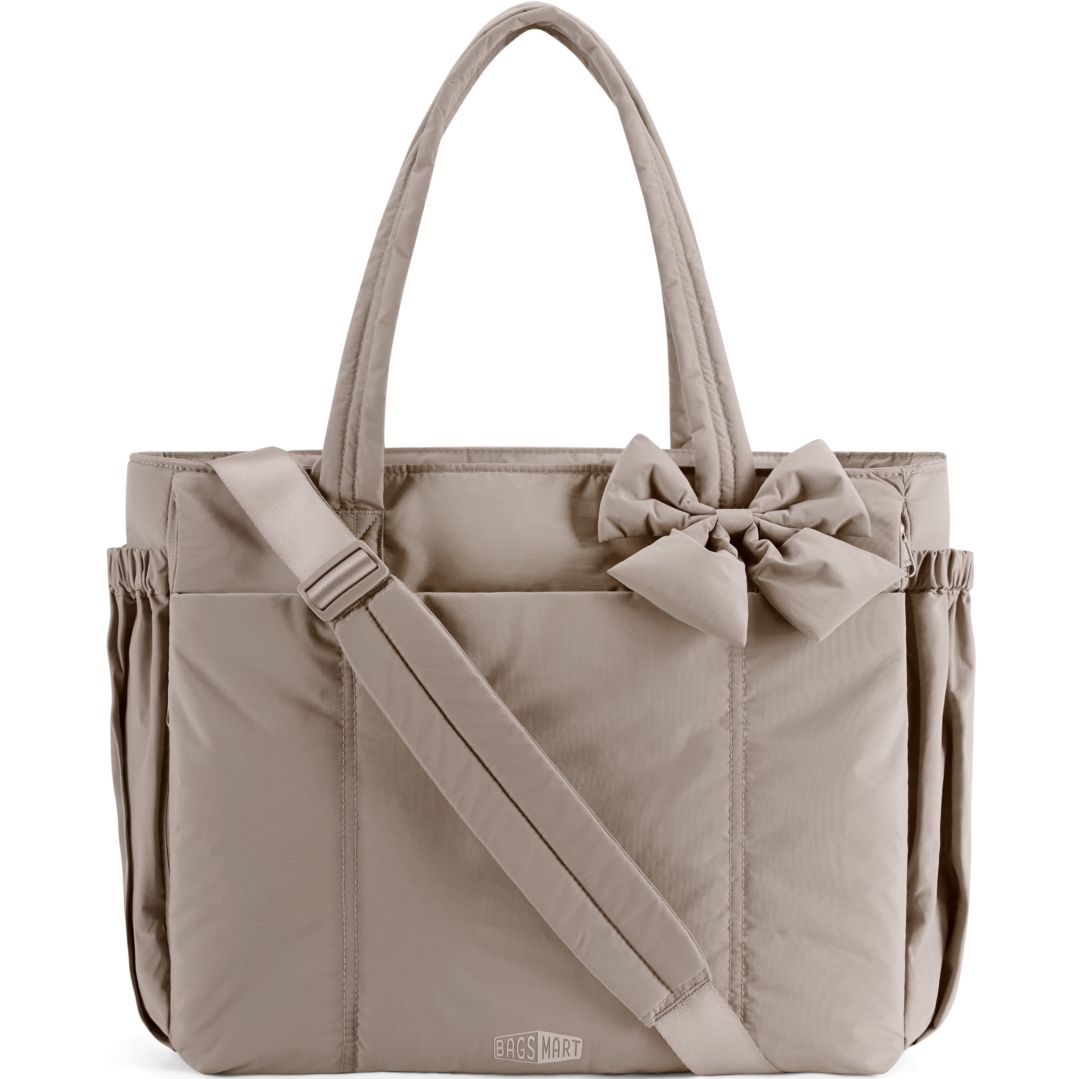 BAGSMART Tote Bag for Women, Puffer Crossbody Bag with Zipper for Women, Quilted Shoulder Bag with Compartments, Camel