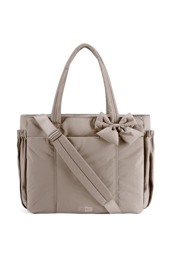 Tote Bag for Women, Puffer Crossbody Bag with Zipper for Women, Quilted Shoulder Bag with Compartments, Camel