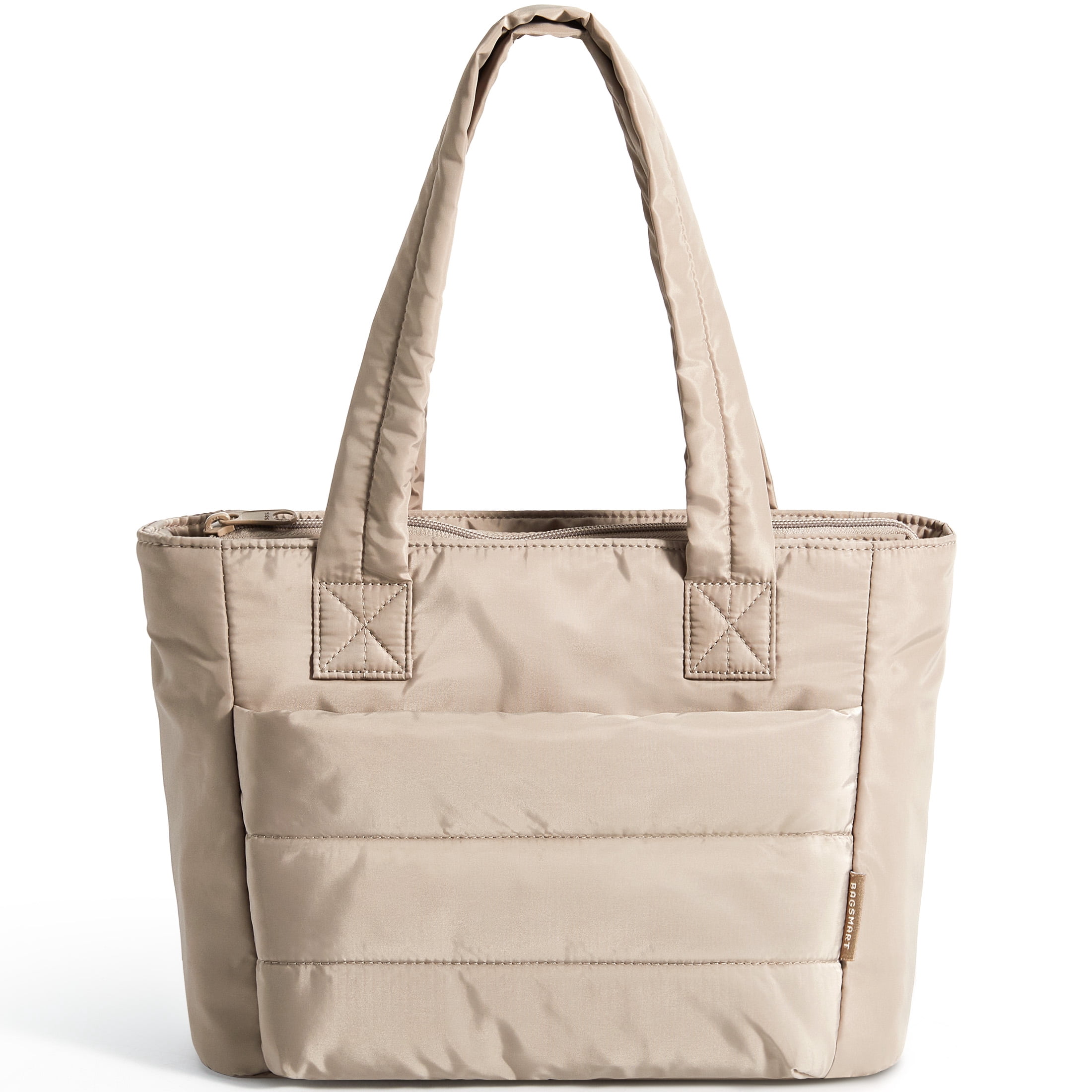 BAGSMART Tote Bag for Women, Lightweight Shoulder Bag with Compartments Puffy Handbag for Travel, Work, Beach, Gym, Shop, Camel-Basic