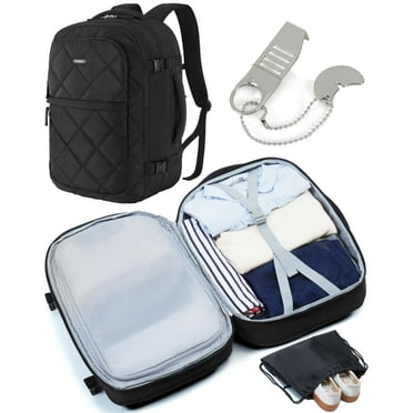 BAGSMART Travel Backpack, 30L Flight Approved Carry on Backpack with Door Lock, 17.3 Inch TSA Personal Item Backpack with Shoe Bag,Suitcase for Travel, Classic Black