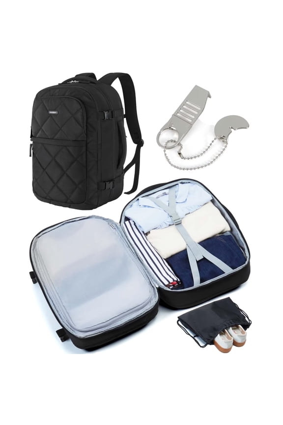 Travel Backpack, 30L Flight Approved Carry on Backpack with Door Lock, 17.3 Inch TSA Personal Item Backpack with Shoe Bag,Suitcase for Travel, Classic Black