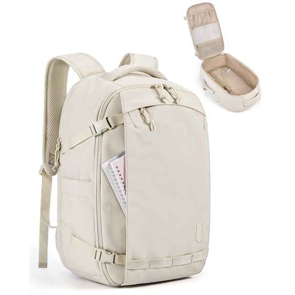 BAGSMART Travel Backpack, 15.6 Inch Carry On Backpack Flight Approved, TSA Approved Personal Item Travel Bag, Water Resistant Weekender Bag Luggage Daypack, Cream