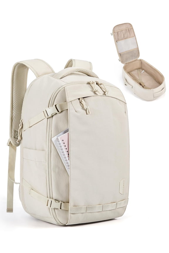 Travel Backpack, 15.6 Inch Carry On Backpack Flight Approved, TSA Approved Personal Item Travel Bag, Water Resistant Weekender Bag Luggage Daypack, Cream