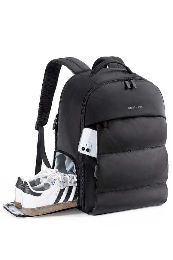 30L Travel Backpack for Women, Carry on Backpack for Airplanes, Gym Backpack with Shoe Compartment, Lightweight Travel Bag Fits 15.6 Inch, Water-Resistant, Black