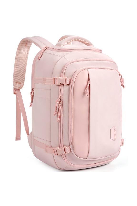 Travel Backpack Carry on Flight Approved, 28L Lightweight Backpack Fits 17.3 Inch Laptop for Men Women, Water Resistant Personal Item Travel Bag with USB Charging Port, Pink