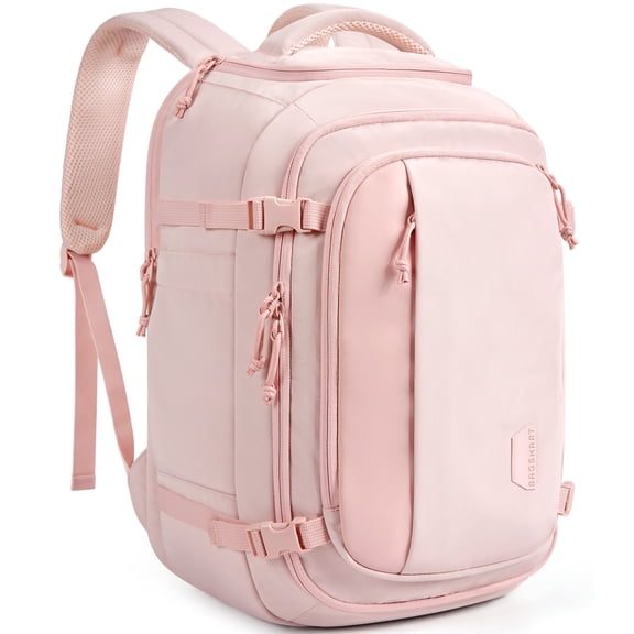 BAGSMART Travel Backpack Carry on Flight Approved, 28L Lightweight Backpack Fits 17.3 Inch Laptop for Men Women, Water Resistant Personal Item Travel Bag with USB Charging Port, Pink