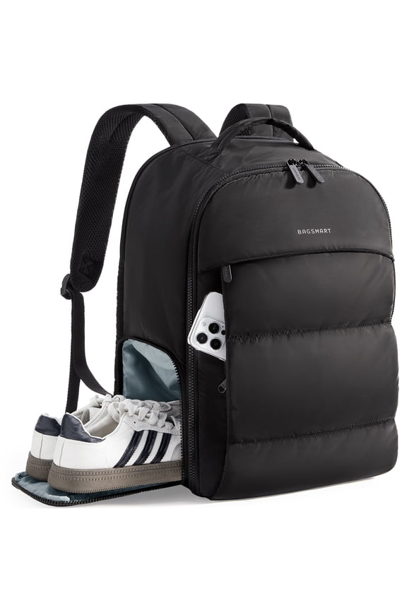 30L Travel Backpack for Women, Carry on Backpack for Airplanes, Gym Backpack with Shoe Compartment, Lightweight Travel Bag Fits 15.6 Inch, Water-Resistant, Black