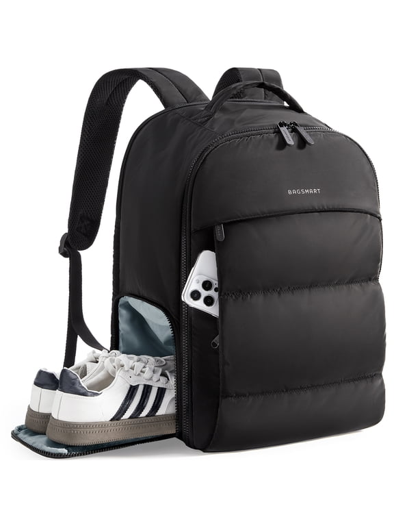 30L Travel Backpack for Women, Carry on Backpack for Airplanes, Gym Backpack with Shoe Compartment, Lightweight Travel Bag Fits 15.6 Inch, Water-Resistant, Black