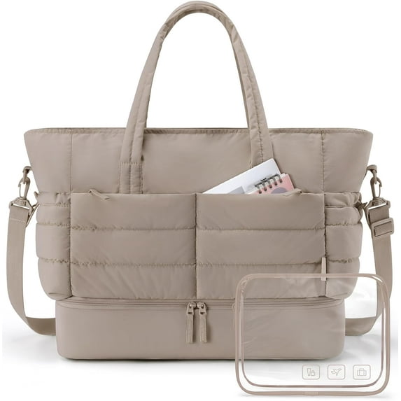 BAGSMART Travel Duffel Bag, Gym Bag for Women with Shoe Compartment, Large Weekender Bags for Women, Workout Overnight Carry on Duffle Bag for Travel, Camel