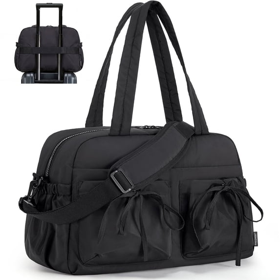 BAGSMART Travel Duffel Bag for Women, Lightweight Fashion Tote Handbag With Bowtie, Water-Resistant Weekender Overnight Sport Gym Bag, Black