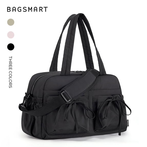 BAGSMART Travel Duffel Bag Gym Bag for Women, Lightweight Carry on Weekender Overnight Tote Bag for Airlines, Waterproof Sport Luggage Bag, Black