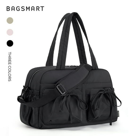 BAGSMART Travel Duffel Bag Gym Bag for Women, Lightweight Carry on Weekender Overnight Tote Bag for Airlines, Waterproof Sport Luggage Bag, Black