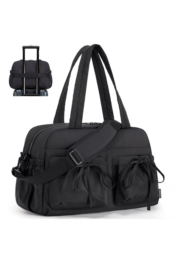 Travel Duffel Bag for Women, Lightweight Fashion Tote Handbag With Bowtie, Water-Resistant Weekender Overnight Sport Gym Bag, Black