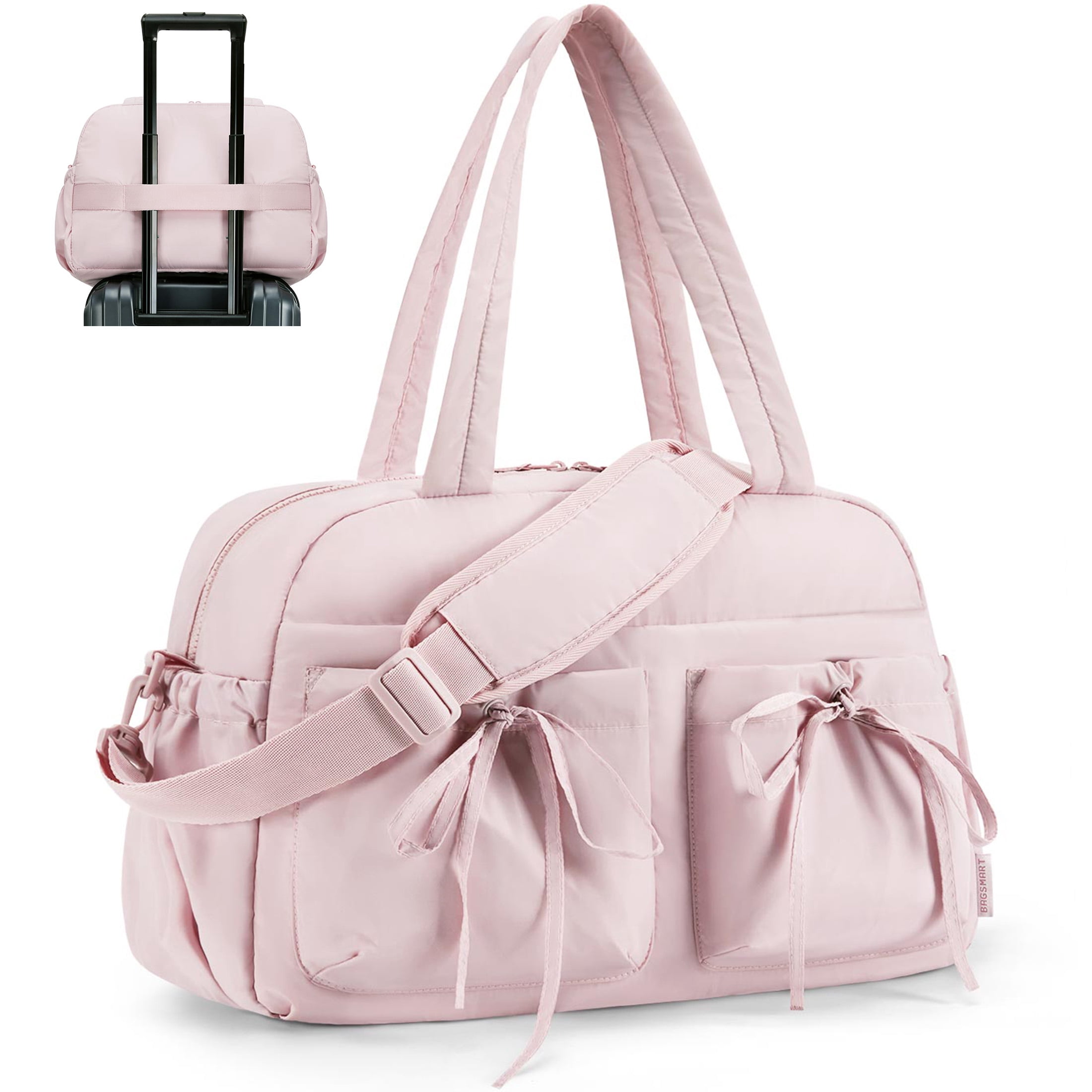 bagsmart travel duffel bag BAGSMART Travel Duffel Bag for Women, Lightweight Fashion Tote Handbag With  Bowtie, Water-Resistant Weekender Overnight Sport Gym Bag, Pink
