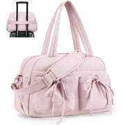 Travel Duffel Bag for Women, Lightweight Fashion Tote Handbag With Bowtie, Water-Resistant Weekender Overnight Sport Gym Bag, Pink