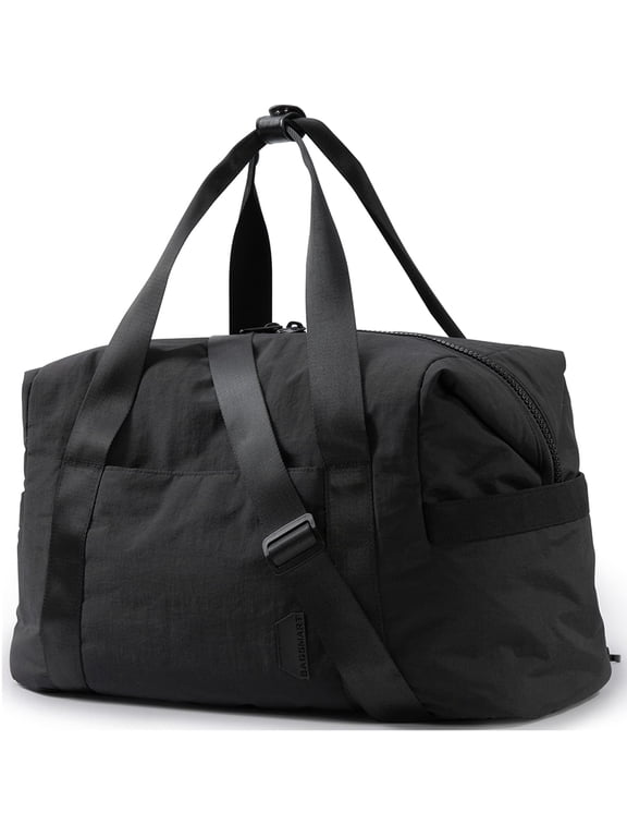 Travel Duffel Gym Bag for Women/Men, Weekender Carry on Overnight Bag, 30L Large Tote Bag Shoulder Handbags with Yoga Mat Bag Buckle & Trolley Sleeve, Black