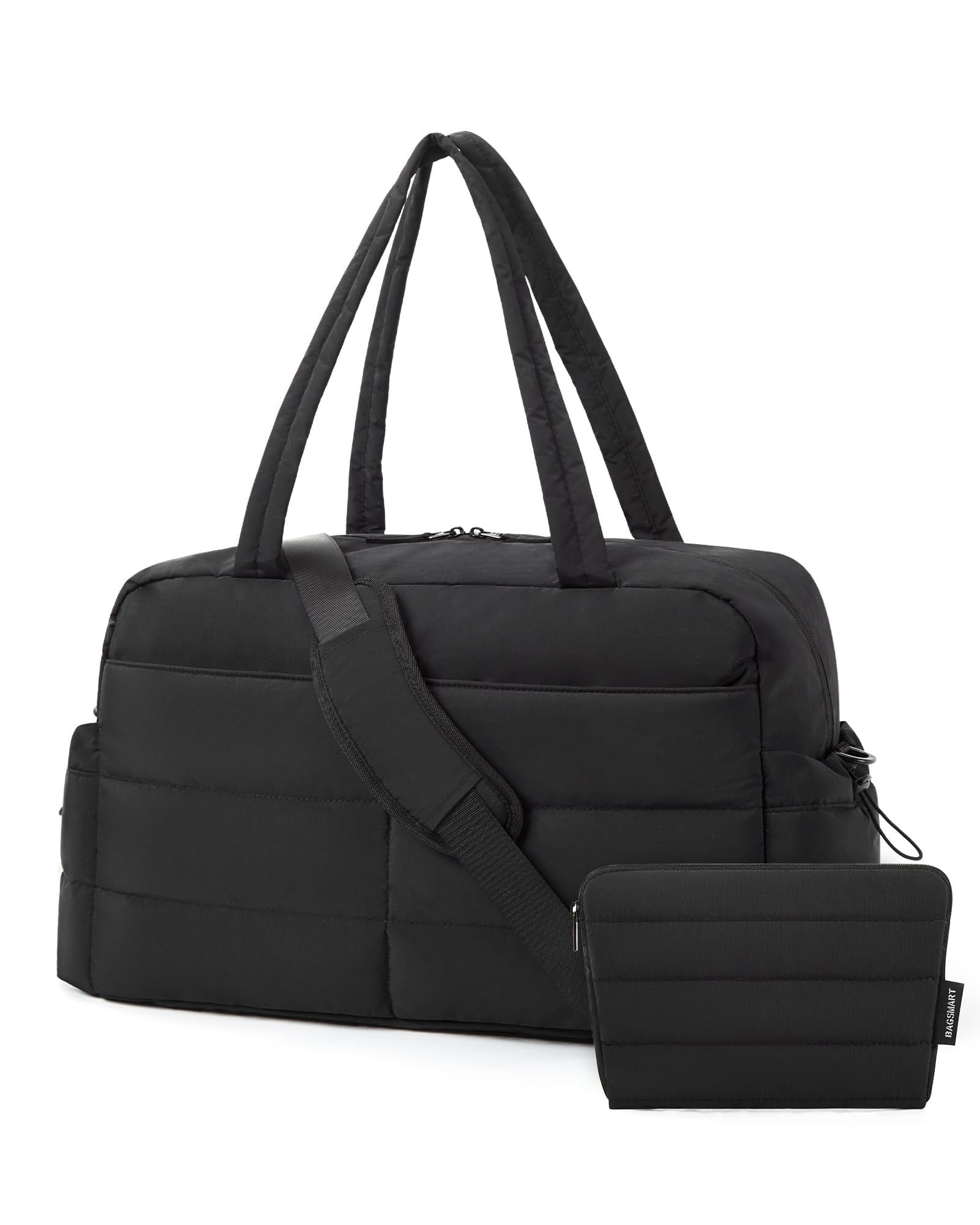 BAGSMART Travel Duffle Bag Gym Bag for Women, 31L Puffer Tote Bag Quilted Laptop Carry on, Weekender Overnight Bag Organizer Duffel Bag for Travel, Black