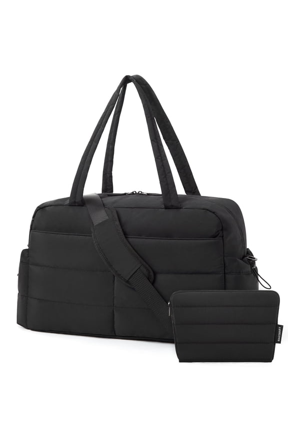 Travel Duffle Bag Gym Bag for Women, 31L Puffer Tote Bag Quilted Laptop Carry on, Weekender Overnight Bag Organizer Duffel Bag for Travel, Black