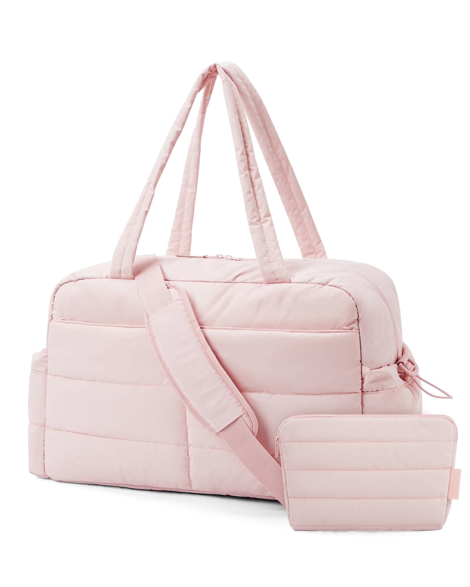 BAGSMART Travel Duffle Bag Gym Bag for Women, 31L Puffer Tote Bag Quilted Laptop Carry on, Weekender Overnight Bag Organizer Duffel Bag for Travel, Pink