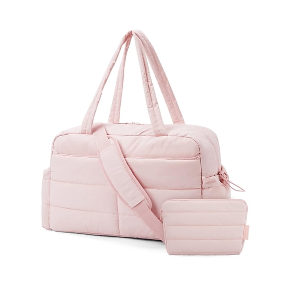 BAGSMART Travel Duffle Bag Gym Bag for Women, 31L Puffer Tote Bag Quilted Laptop Carry on, Weekender Overnight Bag Organizer Duffel Bag for Travel, Pink