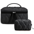 thumbnail image 1 of BAGSMART Travel Makeup Bag, 2-Piece Puffy Quilted Cute Make Up Bag Cosmetic Bags for Women, Large Wide-Open Toiletry Pouch Gifts for Toiletries Accessories Travelling Essentials, Black, 1 of 7