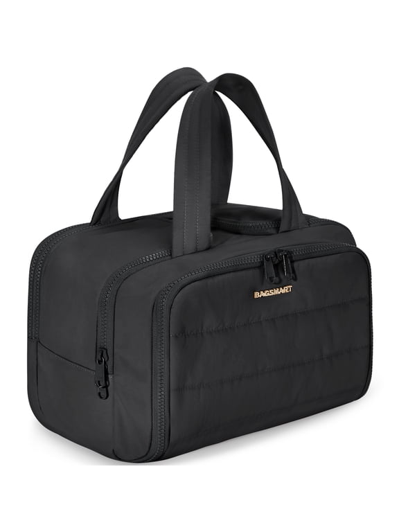 Crush Toiletry Bag for Travel, Lightweight Large Wide-open Travel Bag for Women, Puffy Cosmetic Makeup Bag Organizer with Handle for Accessories,Essentials, Toiletries, Black