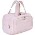 thumbnail image 1 of BAGSMART Crush Toiletry Bag for Travel, Lightweight Large Wide-open Travel Bag for Women, Puffy Cosmetic Makeup Bag Organizer with Handle for Accessories,Essentials, Toiletries, Pink, 1 of 8
