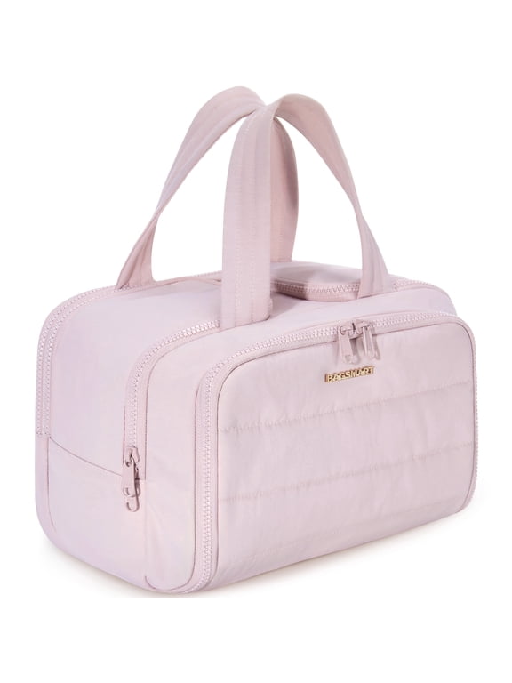 Crush Toiletry Bag for Travel, Lightweight Large Wide-open Travel Bag for Women, Puffy Cosmetic Makeup Bag Organizer with Handle for Accessories,Essentials, Toiletries, Pink