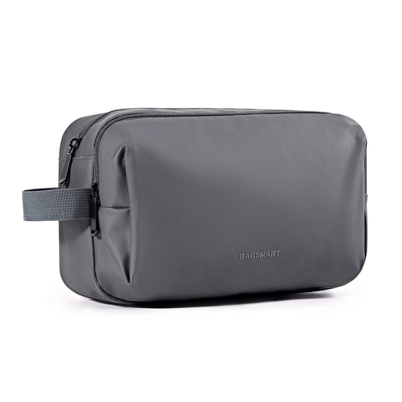 BAGSMART Travel Toiletry Bag for Men, Small Makeup Cosmetic Bag with Double Zippers & Handle, Water Resistant Shaving Pouch Organizer Dopp Kit for Toiletries Accessories, Gray