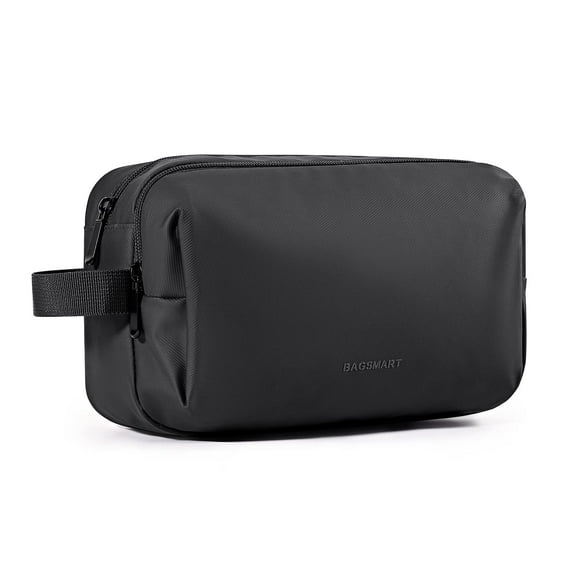 BAGSMART Travel Toiletry Bag for Men, Small Makeup Cosmetic Bag with Double Zippers & Handle, Water Resistant Shaving Pouch Organizer Dopp Kit for Toiletries Accessories, Black