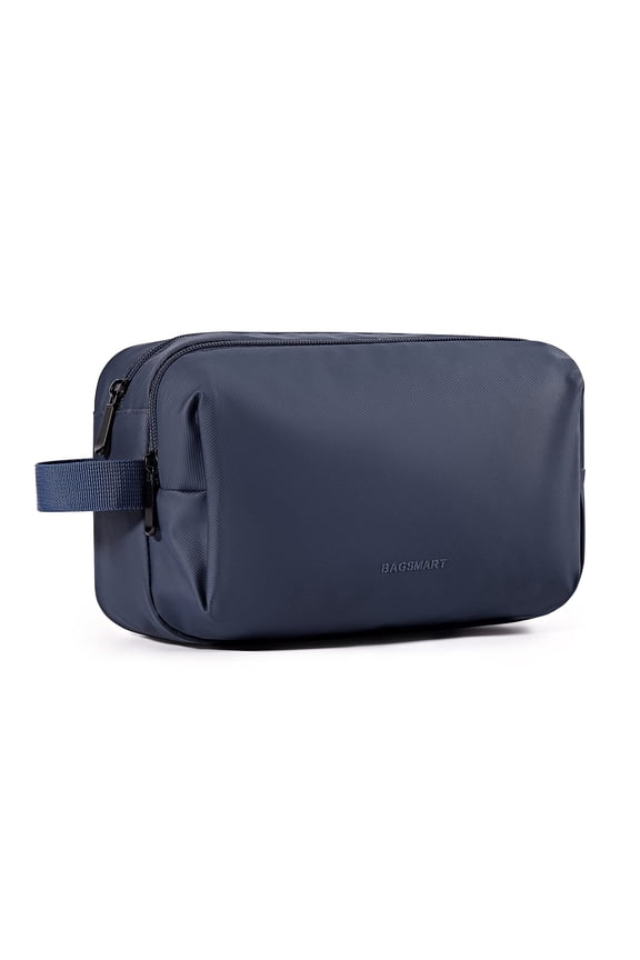 Travel Toiletry Bag for Men, Small Makeup Cosmetic Bag with Double Zippers & Handle, Water Resistant Shaving Pouch Organizer Dopp Kit for Toiletries Accessories, Nary Blue