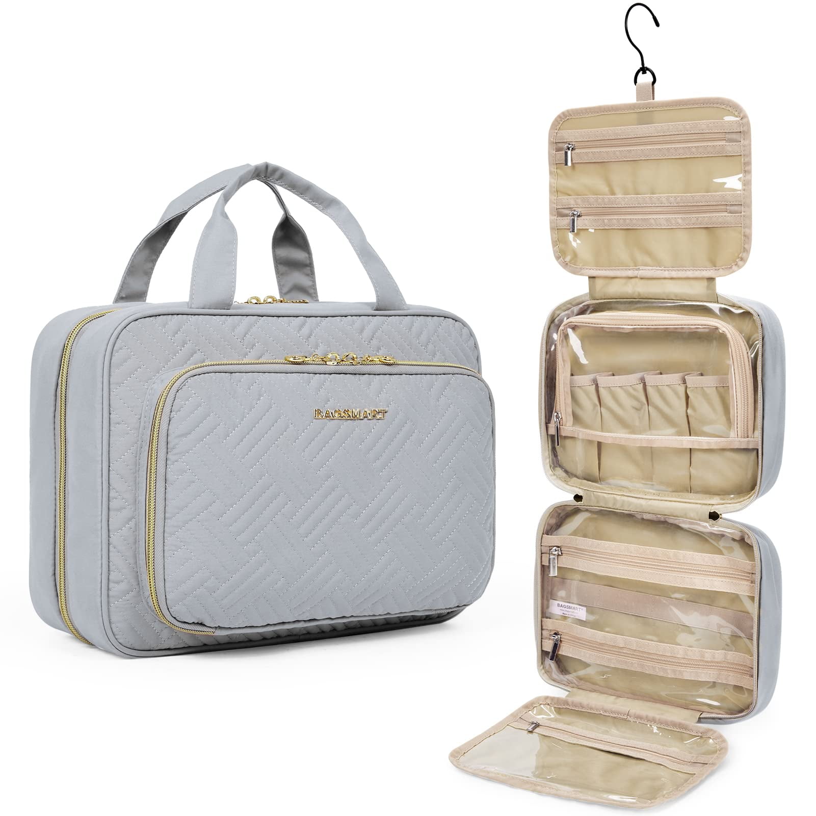 BAGSMART Travel Toiletry Bag Set with TSA Approved Transparent Cosmetic Makeup Bag, Hanging