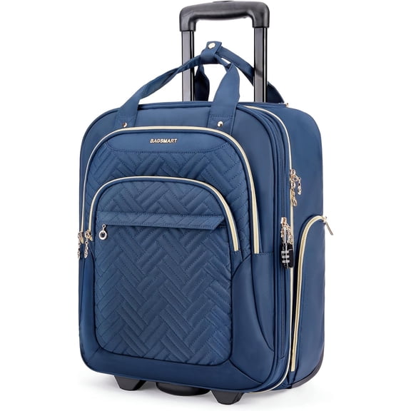 BAGSMART Underseat Carry On Luggage Airline approved,16-inch Small Underseater Softside Travel Suitcase with Wheels Lightweight Overnight Rolling Carry-on for Women Men Weekender,Dark Blue