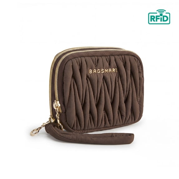 BAGSMART Small Quilted Wallet for Women RFID Blocking Pouch Cute Wristlet Coin Purse with Card Slots, Coffee Brown