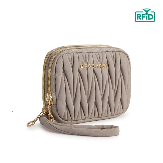 BAGSMART Small Quilted Wallet for Women RFID Blocking Pouch Cute Wristlet Coin Purse with Card Slots, Camel