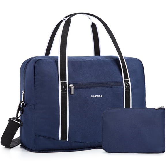 BAGSMART Expandable Travel Duffel Bag for Airline 18x14x8, Foldable Weekend Overnight Bag Tote Carry on Luggage, Unisex, Blue